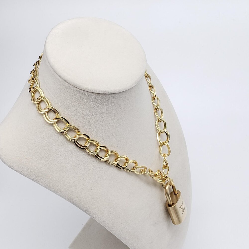 Authentic Louis Vuitton Gold Padlock w/ Unbranded Fashion Stainless Steel Chain - Picture 6 of 9